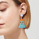 Colorful Bow Tie Shy Little Ghost Earrings Halloween Red Pearl Jewelry