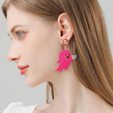 Colorful Bow Tie Shy Little Ghost Earrings Halloween Red Pearl Jewelry