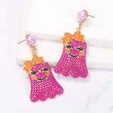 Colorful Bow Tie Shy Little Ghost Earrings Halloween Red Pearl Jewelry