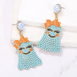 Colorful Bow Tie Shy Little Ghost Earrings Halloween Red Pearl Jewelry
