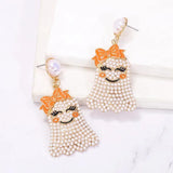 Colorful Bow Tie Shy Little Ghost Earrings Halloween Red Pearl Jewelry