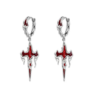 Red Cross Gothic Punk Earrings Women Hip Hop Ear Hook Pendant Eardrop