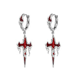 Red Cross Gothic Punk Earrings Women Hip Hop Ear Hook Pendant Eardrop