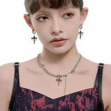 Red Cross Gothic Punk Earrings Women Hip Hop Ear Hook Pendant Eardrop