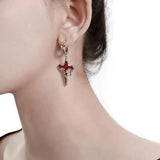 Red Cross Gothic Punk Earrings Women Hip Hop Ear Hook Pendant Eardrop