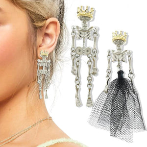 Crown Tiara Skull Skeleton Bone Irregular Ear Studs Funny Halloween Jewelry