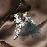 Crown Tiara Skull Skeleton Bone Irregular Ear Studs Funny Halloween Jewelry