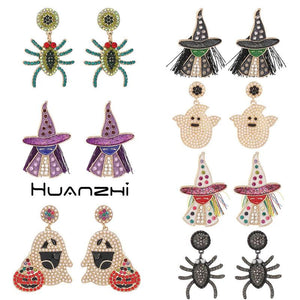 Halloween Stud Earrings Zircon Witch Ghost