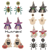 Halloween Stud Earrings Zircon Witch Ghost