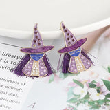 Halloween Stud Earrings Zircon Witch Ghost