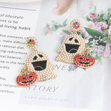 Halloween Stud Earrings Zircon Witch Ghost