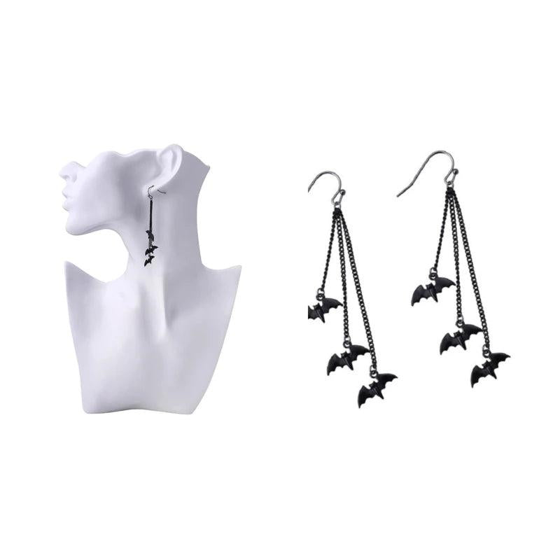 Gothic Bat Dangle Earrings Tassel Halloween Women Alloy Material