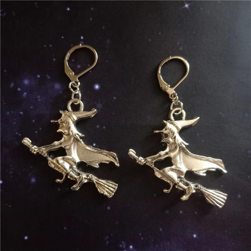 Witch Leverback Earrings, Halloween Dangle Jewelry