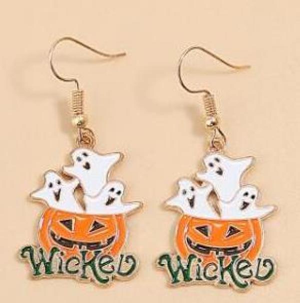 Funny Halloween Ghost Hat Pumpkin Earrings