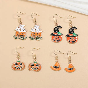 Funny Halloween Ghost Hat Pumpkin Earrings