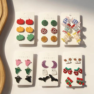 3 Pairs Candy Pumpkin Ghost Acrylic Stud Earrings for Women
