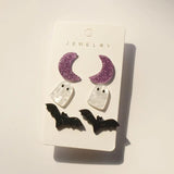 3 Pairs Candy Pumpkin Ghost Acrylic Stud Earrings for Women
