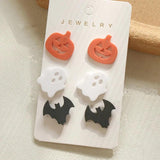 3 Pairs Candy Pumpkin Ghost Acrylic Stud Earrings for Women
