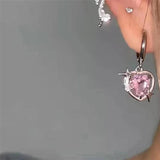 Vintage Goth Pink Heart Earrings for Women
