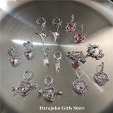 Vintage Goth Pink Heart Earrings for Women