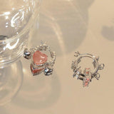 Vintage Goth Pink Heart Earrings for Women