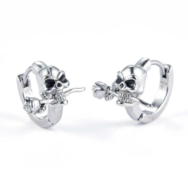 Gothic Skull Skeleton Huggie Hoop Earrings for Men