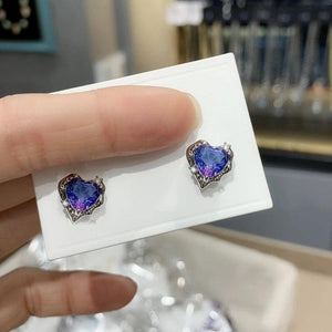 Purple Zircon Crystal Heart Stud Earrings Y2K Grunge Halloween Accessories