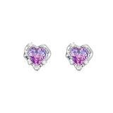 Purple Zircon Crystal Heart Stud Earrings Y2K Grunge Halloween Accessories