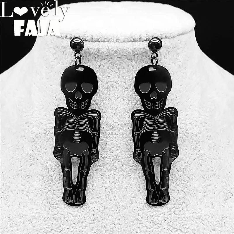 Gothic Skull Stainless Steel Stud Earrings Long Earring Jewelry Halloween Gift