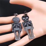 Gothic Skull Stainless Steel Stud Earrings Long Earring Jewelry Halloween Gift