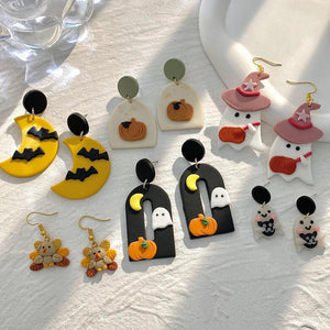 Halloween Cartoon Polymer Clay Earrings Ghost Witch Pumpkin Drop Earrings