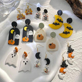 Halloween Cartoon Polymer Clay Earrings Ghost Witch Pumpkin Drop Earrings