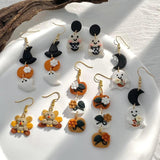 Halloween Cartoon Polymer Clay Earrings Ghost Witch Pumpkin Drop Earrings