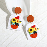 Orange Floral Polymer Clay Earrings Geometric Drop Halloween Jewelry