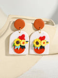 Orange Floral Polymer Clay Earrings Geometric Drop Halloween Jewelry