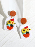 Orange Floral Polymer Clay Earrings Geometric Drop Halloween Jewelry