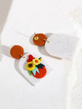 Orange Floral Polymer Clay Earrings Geometric Drop Halloween Jewelry