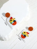 Orange Floral Polymer Clay Earrings Geometric Drop Halloween Jewelry