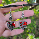 Bat Earrings with Red Hearts, Halloween Jewelry