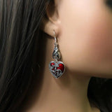 Bat Earrings with Red Hearts, Halloween Jewelry