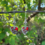 Bat Earrings with Red Hearts, Halloween Jewelry