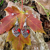 Bat Earrings with Red Hearts, Halloween Jewelry
