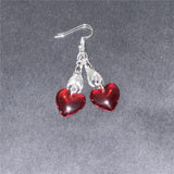 Bat Earrings with Red Hearts, Halloween Jewelry