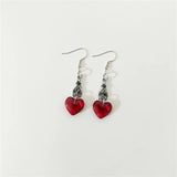 Bat Earrings with Red Hearts, Halloween Jewelry