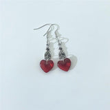 Bat Earrings with Red Hearts, Halloween Jewelry