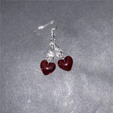 Bat Earrings with Red Hearts, Halloween Jewelry