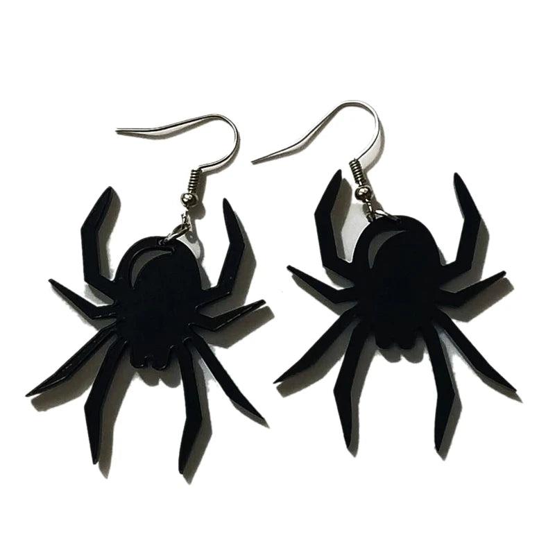 H9ED Retro Style Halloween Skull Spider Web Earrings