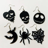 H9ED Retro Style Halloween Skull Spider Web Earrings