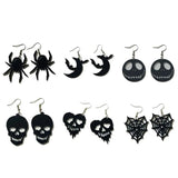 H9ED Retro Style Halloween Skull Spider Web Earrings