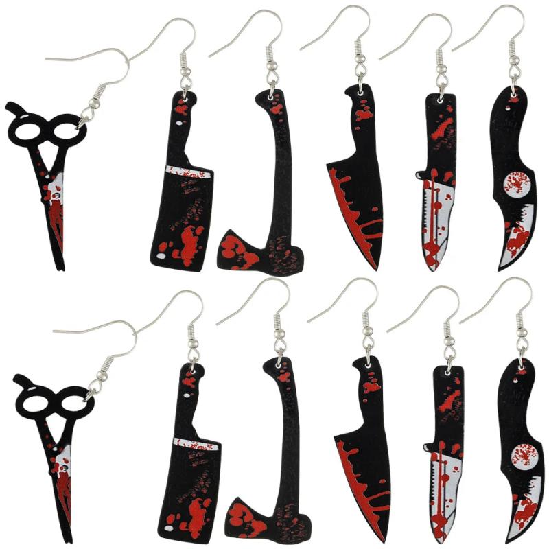 6 Pairs Halloween Gothic Earrings Acrylic Scissor Print Jewelry